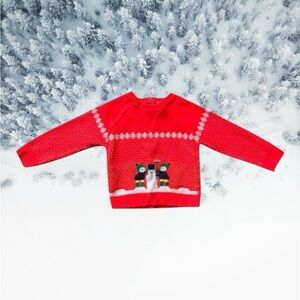 VINTAGE Winter Holiday Sweater Red /White Snowman Snowflakes Girls 2T